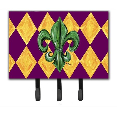 Carolines Treasures 6 x 9 in. Mardi Gras Fleur De Lis Purple Green and Gold Leash or Key Holder 8133TH68